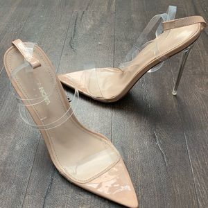 Sexy heeled nude sandal size 8.5